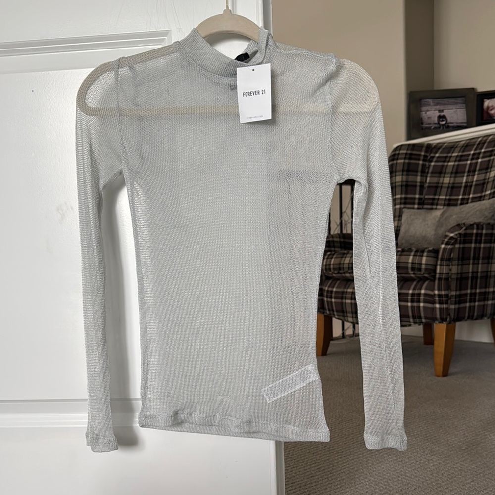 Forever 21 Shimmering Silver Long Sleeve Top